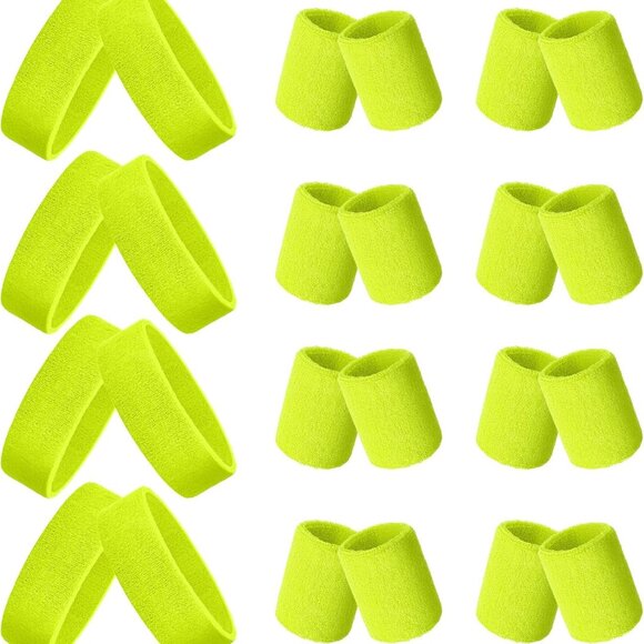 24PCS Neon Sweatbands Set Sports Headbands Wristbands Bulk for Fitness - Picture 1 of 7